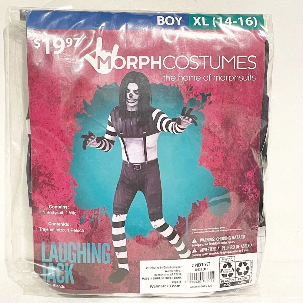 MorphSuit Boys Size Medium 8-10 Costumes Laughing Jack‎ Bodysuit Halloween